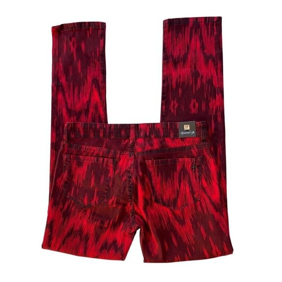 Special A Juniors Red Print Denim Skinny Slim Jeans - Picture 4 of 9